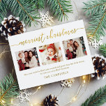 3 Photo Collage Modern Script "Merriest jul" Julkort<br><div class="desc">3 Photo Collage Modern Script-Helgdag "Merriest jul"-kort</div>