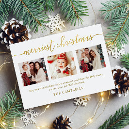 3 Photo Collage Modern Script "Merriest jul" Julkort