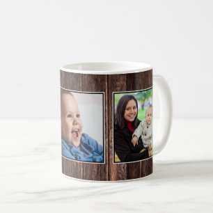 3 Photo Collage Mörk Brown Wood Kaffemugg