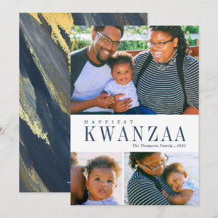 3 Photo Collage Pavisserligen Guld Navy Kwanzaa Ph Julkort