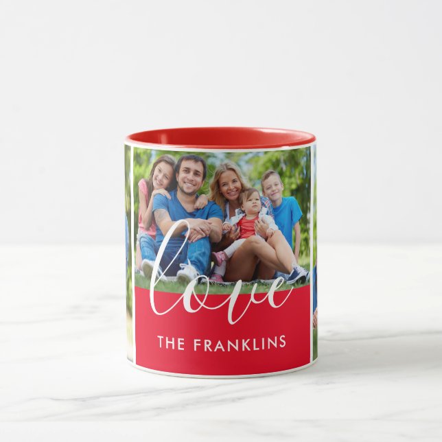 3 Photo Collage Personlig Family Namn Mugg (Center)