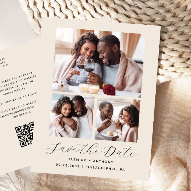 3-Photo Collage QR-kodiige Spara datum Vykort (Skapare uppladdad)