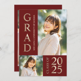 3 Photo Collage Red & Beige Studentfest Inbjudningar