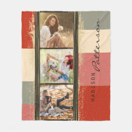 3 Photo Collage Rustic Abstrakt Personlig Namn Fleecefilt