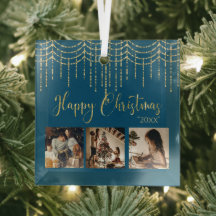 3 Photo Collage Rustic Blue Garland Ljus