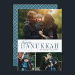 3 Photo Collage Simple Modern Teal Hanukah Photo Julkort<br><div class="desc">Det här vackra,  tre fotokollage Hanukkah-kortet har en enkel elegant i tealblått grönt över en vit bakgrund. Kortets baksida innehåller en modern geometrisk diamant mönster. Kontakta mig (Tracey) på orabellaprints@outlook.com för konstruktions- eller produktfrågor.</div>