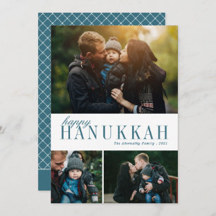 3 Photo Collage Simple Modern Teal Hanukah Photo Julkort