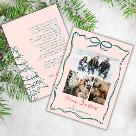 3 Photo Collage Wavy Doodle Frame Bow Christmas Julkort