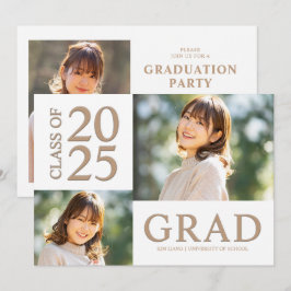 3 Photo Collage White & Beige Studentfest Inbjudningar