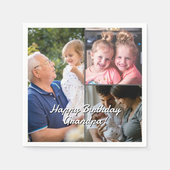 3-Photo Custom Party Napkins Personalized Text Pappersservett (Framsidan)