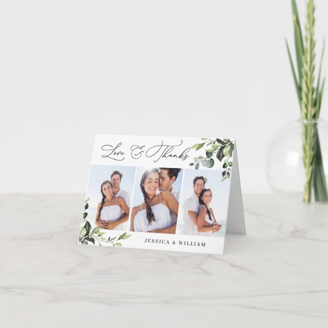 3 PHOTO Elegant Eucalyptus Blommigt av vattenfärg Tack Kort (Framsida)