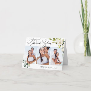 3 PHOTO Elegant Eucalyptus Vit ros Blommigt Tack Kort