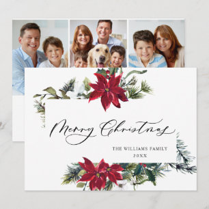 3 PHOTO Elegant Poinsettia jul Hälsning Julkort