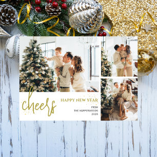 3 Photo Elegant Script Modern Gott nytt år Julkort