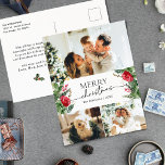 3 Photo Elegant Winter Botanical God jul Vykort<br><div class="desc">Den här samlingen har vattenfärgade röda blommigtar,  bär och vintergröna med modern och elegant typografi,  med ett botaniskt mönster baksida på vintern.</div>