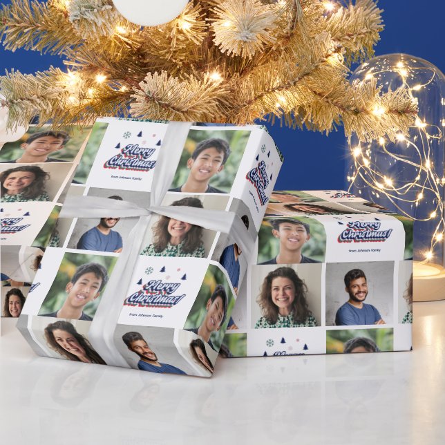 3 Photo Family Collage Retro-jultypografi Presentpapper (Helgdagar)