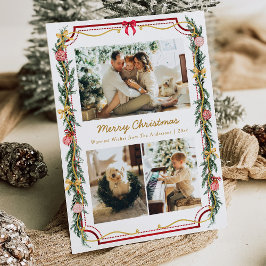 3 Photo Festive jul Botanical Foliage & Bows Julkort