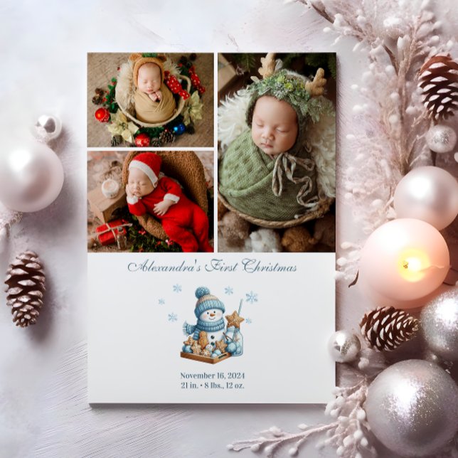 3 Photo First Christmas Birth Announcement  Julkort (Skapare uppladdad)