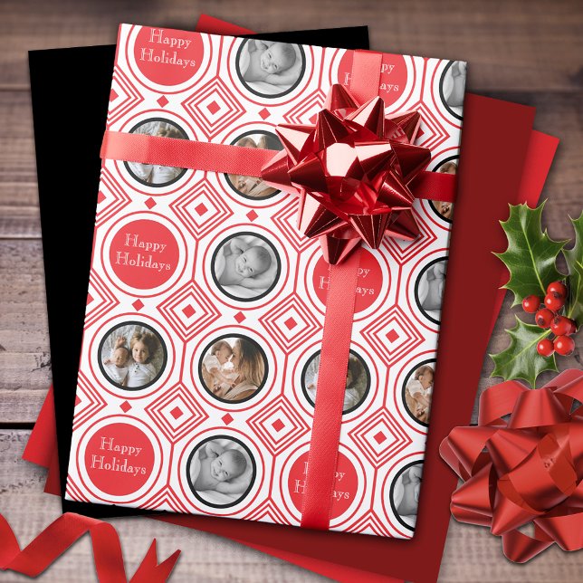 3 Photo Glad helg Red White Art Deco Presentpapper (Skapare uppladdad)