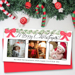 3 Photo God jul Watercolor Garland & Bows Julkort<br><div class="desc">Det här vackra helgdag har en roligt med tre fyrkantiga foton och med vattenfärgade garderob och röda kryss över toppen. Bildtexten skrivs i elegant och lyder:God Jul. Det finns utrymme längs grund för en hälsning i kort och namnteckning. Underbarare sätt att skicka säsongshälsningar!</div>