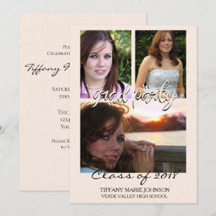 3 Photo Grad Party Faux Ecru Ris Papper Inbjudningar