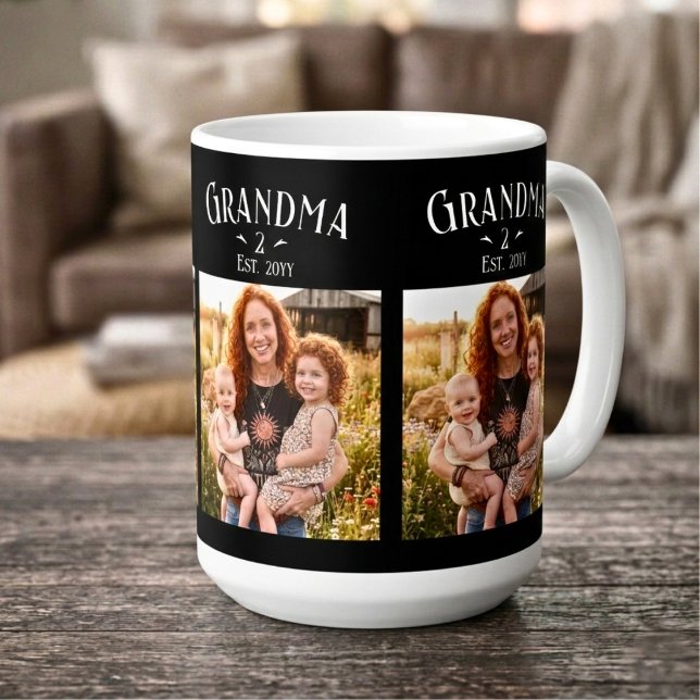 3 Photo Grandma Est Year Custom Name Number Grands Kaffemugg (Skapare uppladdad)