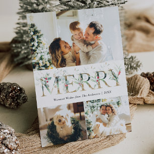 3 Photo Guld & Greenery Botanical God jul Julkort