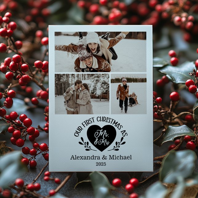 3 Photo Heart First Christmas as Mr & Mrs Julkort (Skapare uppladdad)