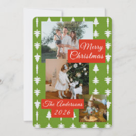 3 Photo Holiday Red + Green Christmas Tree Card Julkort