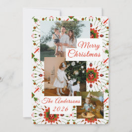 3 Photo Holiday Red + Green Ladybug Christmas Card Julkort