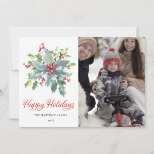 3 PHOTO Holly Berry Festive Family Jul Julkort