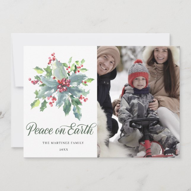 3 PHOTO Holly Berry Festive Family Jul Julkort (Framsida)