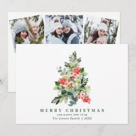 3 PHOTO Holly Berry Julgran Hälsning Holida Julkort