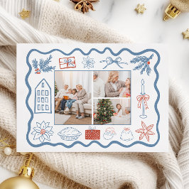 3 Photo jul Doodle Line Art Helgdag Julkort