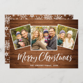 3 PHOTO-jul Rustic Brown Boho Wood Hälsning Julkort