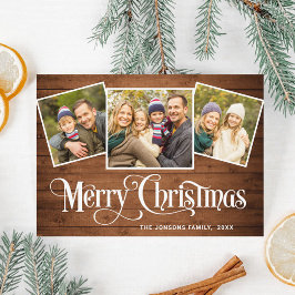 3 PHOTO-jul Rustic Brown Wood Hälsning Boho Julkort