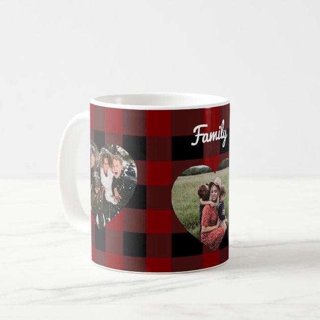 3 Photo kärlek hearts buffalo plaid Kaffemugg (Framsida vänster)
