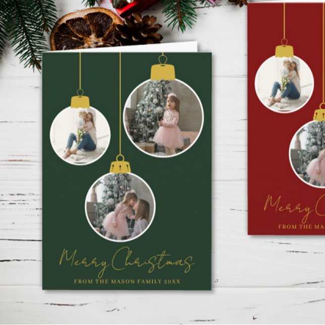 3 photo Merry Christmas bauble Photo Card Kort (Skapare uppladdad)