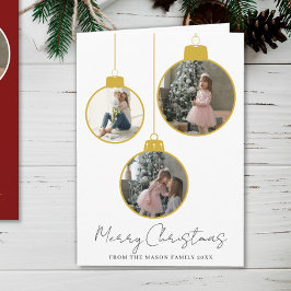 3 photo Merry Christmas bauble Photo Card Kort