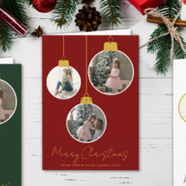 3 photo Merry Christmas bauble Photo Card Kort