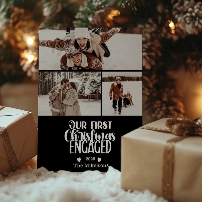 3 Photo Minimalist First Christmas Engaged Julkort (Skapare uppladdad)