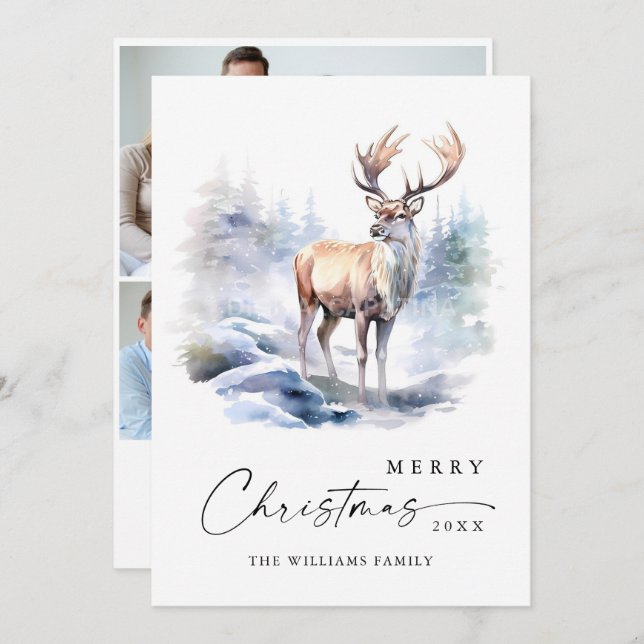 3 PHOTO-minimalistisk Elegant-Hjort jul Julkort (Fram/baksida)