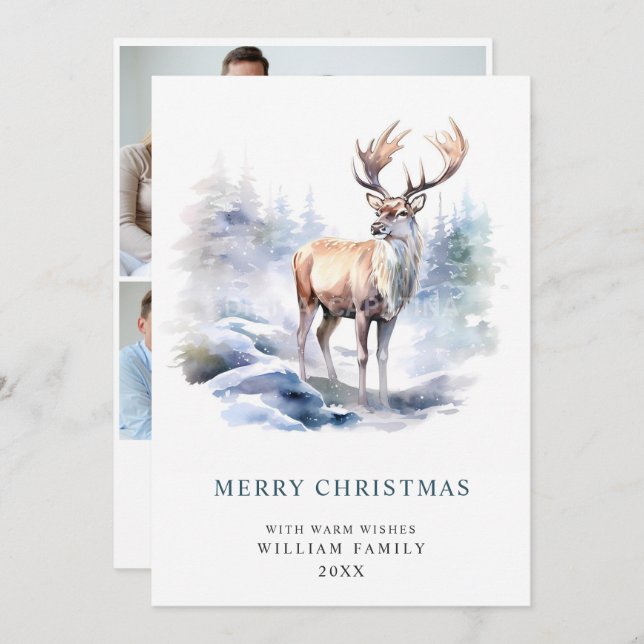 3 PHOTO-minimalistisk Elegant-Hjort jul Julkort (Fram/baksida)