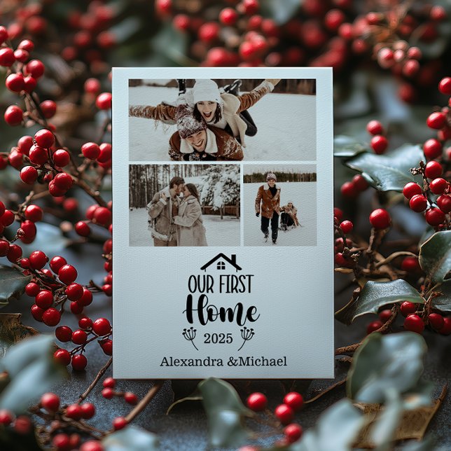 3 Photo Minimialist Christmas Our First Home Julkort (Skapare uppladdad)