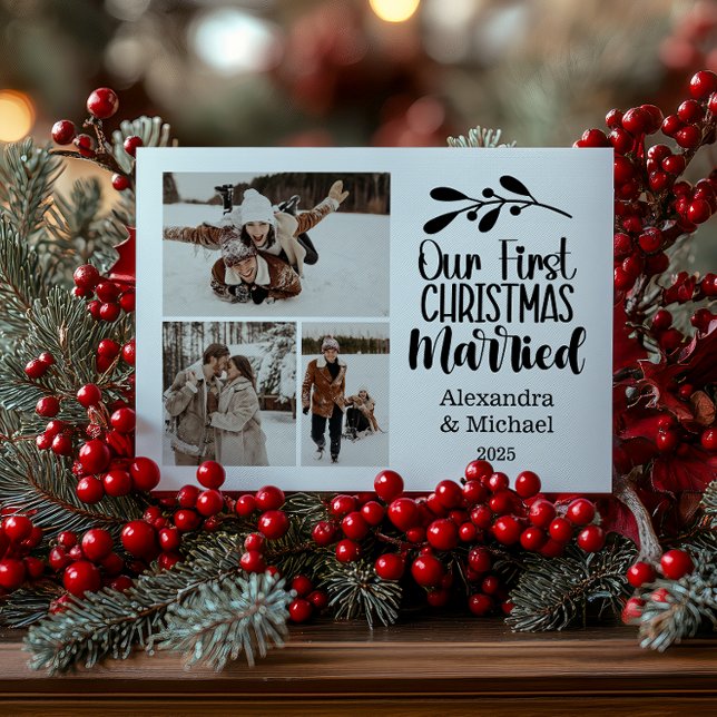 3 Photo Minimialist vår första jul, gift Julkort (Skapare uppladdad)