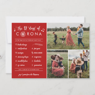 3 Photo Modern Funny 12 dagar Corona Red Julkort