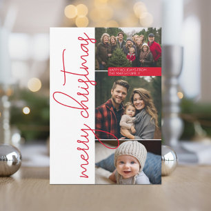 3 Photo Modern Red Calligraphy God jul Julkort