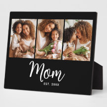 3 Photo Mom Established Date White Script on Black