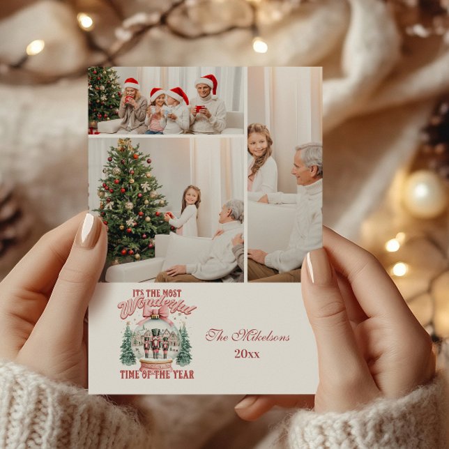 3 Photo Pink  Nutcracker Christmas Wonderland Glob Julkort (Skapare uppladdad)