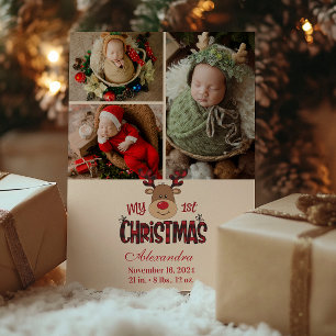 3 Photo Play Reindeer Baby Första jul Julkort